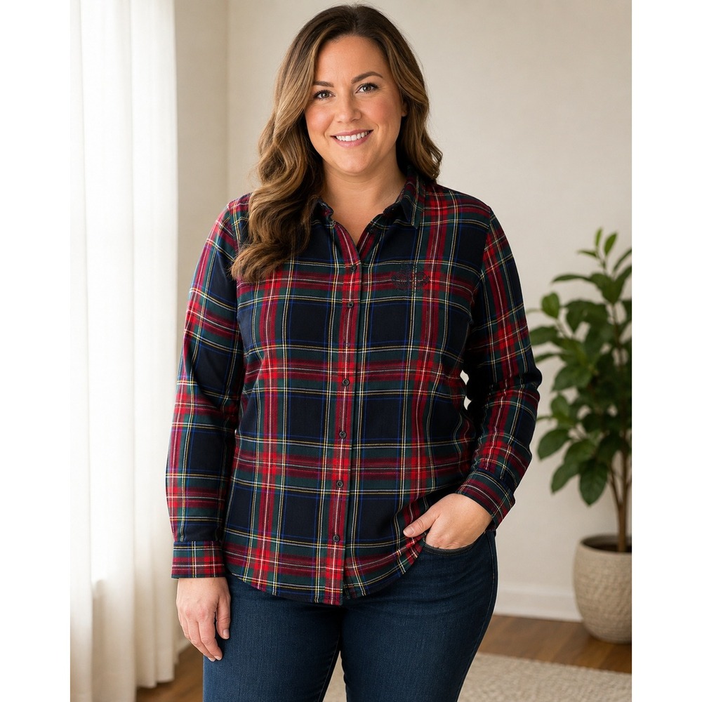 Lauren Ralph Lauren Plaid Shirt Red Green Black Embroidered Crest XL